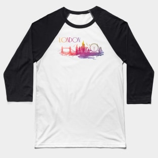 London Watercolor Skyline Baseball T-Shirt